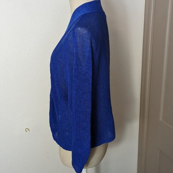 Eileen Fisher Knit Linen Blend Open Cardigan Lightweight Cobalt Blue Preppy - Picture 5 of 7